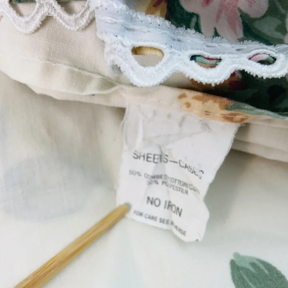 Vintage Rose Floral Ruffle Top Flat Sheet 1 Pillow Case Full Size GrannyCore